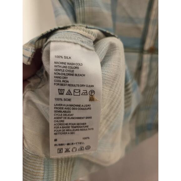 Tommy Bahama Men's L Blue Green Plaid 100% Silk Button Up Shirt Short Sleeve - Picture 8 of 8